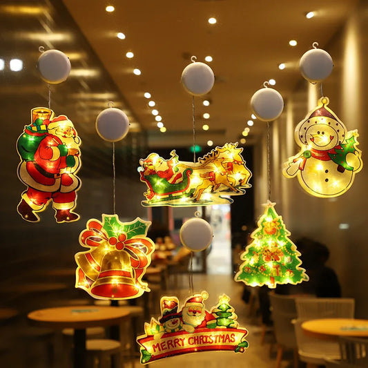 LED Merry Christmas Santa Claus Snowman Sucker Pendant Colored Lights Home Bedroom Balcony Outdoor Decoration Party DIY Supplies