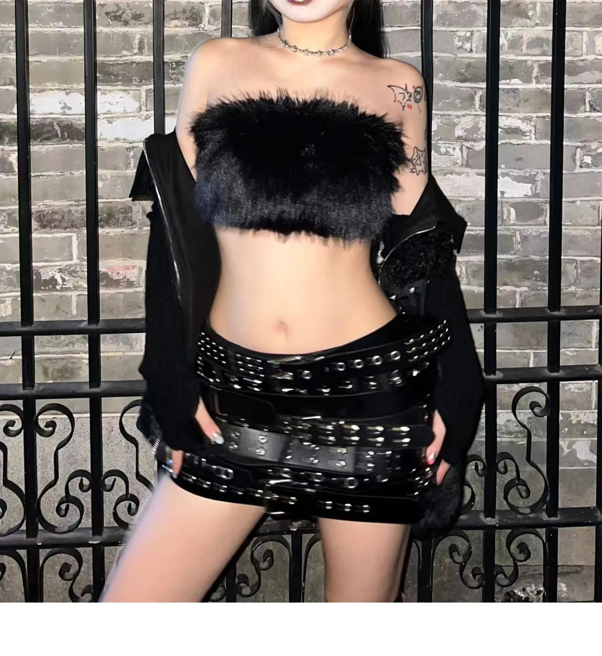 Lautaro Spring Cool Black Pu Leather Mini Skirt Women with Many Belt Low Waist Luxury Designer Steampunk Clothes Streetwear 2025