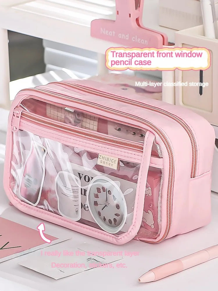 Transparent Pencil Case Lnstagram Style Niche Powerful Stationery Box Good Quality for Elementary School Students