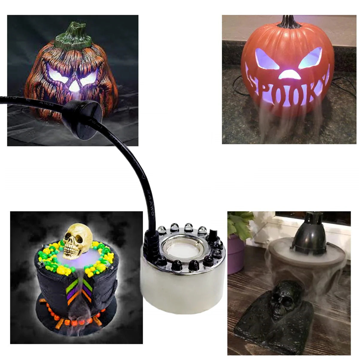 2023 Halloween Mini LED Pumpkin Light Fogger Water Fountain Pond Fog Machine Atomizer for Halloween Christmas Party Decoration