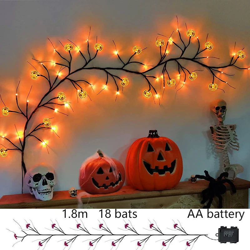 Halloween Lights Bat Pumpkin Led String Light Willow Vine Light Bendable Tree Lamp Halloween Party Home Decor Happy Halloween