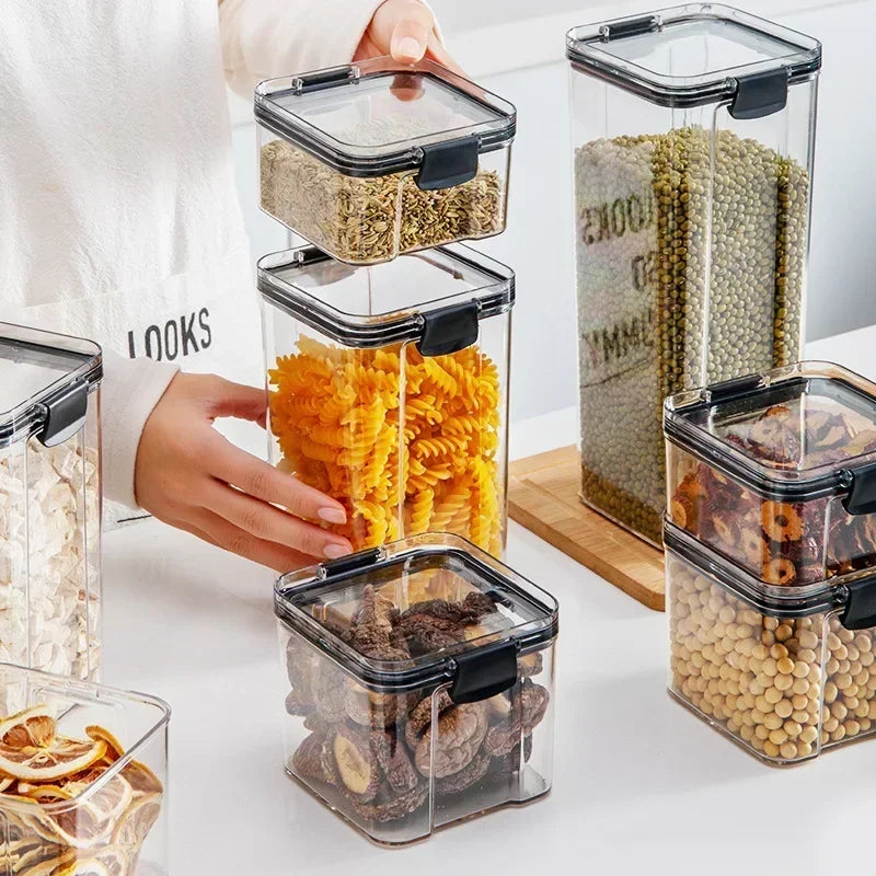 Food Storage Containers Set White Lid Kitchen Seasoning Box Organizer Jars for Cereals Jar for Bulk Plastic Jars Boxes Home