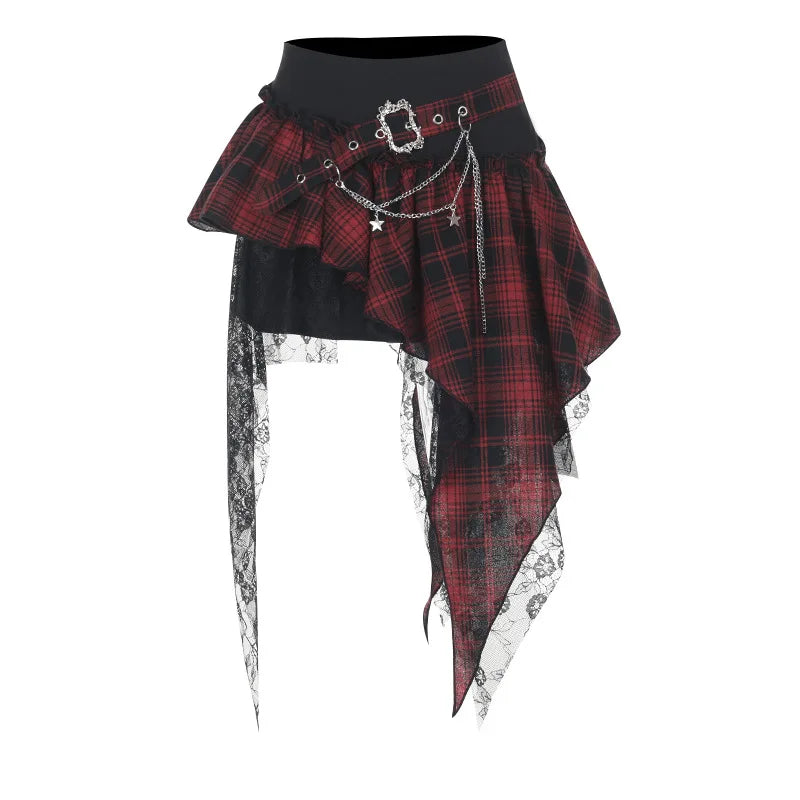 AltGoth Cyber Punk Dark Gothic Skirt Women Streetwear Harajuku Irregular Patchwork Red Plaid Skirt Hotsweet Y2k Clubwear Skirt