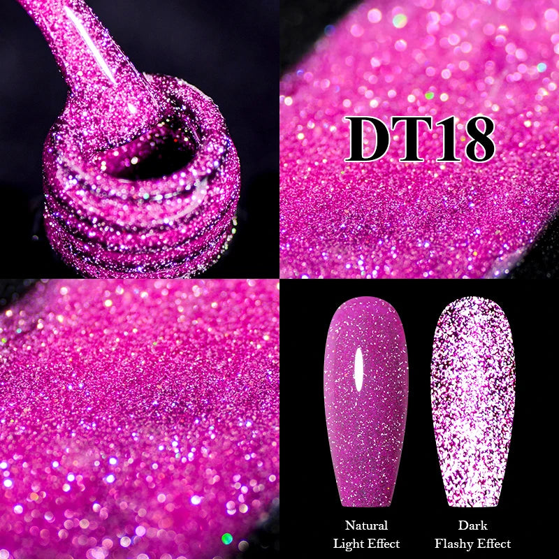 MEET ACROSS Sparkling Rose Pink Reflective Glitter Gel Nail Polish 7ML Nail Gel Manicure Semi Permanent UV LED Varnish Nail Art