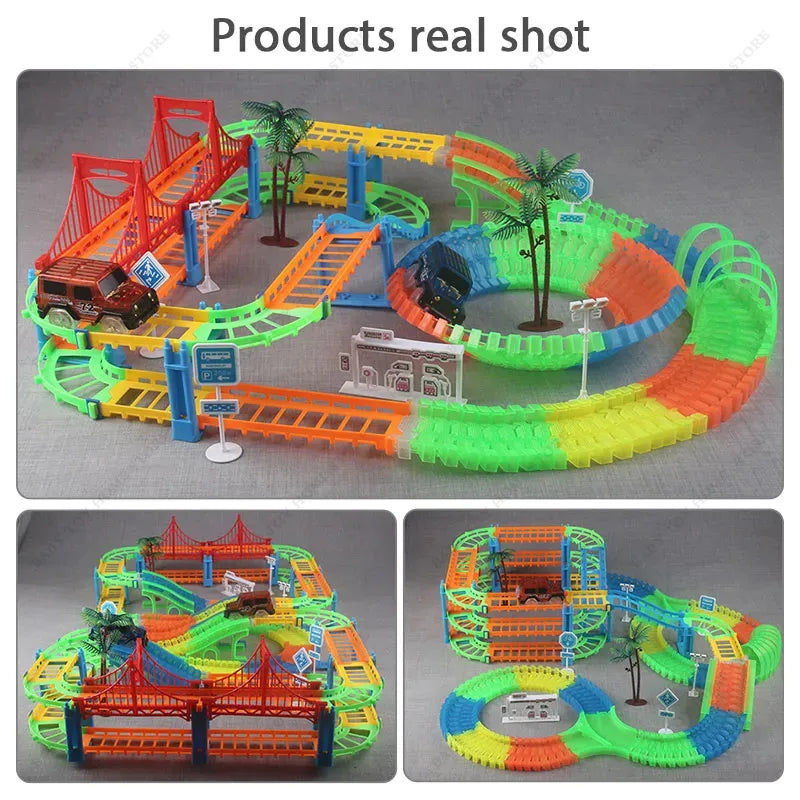 Railway Racing Track Set Educational DIY Bend Flexible Race Track Assembled Rail Smart Electronic Car Toys Gifts for Kids Boys