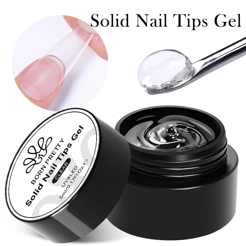 BORN PRETTY Solid Nail Tips Gel 5g Transparent Clear Function Gel Nail Extension Gel Soak Off Nail Art Gel Need UV Lamp Cure