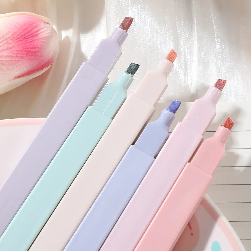 6Pcs Pastel Highlighters Pen Art Drawing Graffiti Marker Pen Colorful Fluorescent Pen Student Stationery School Office Supplies