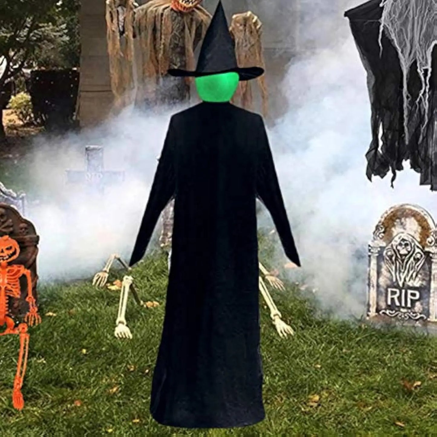 1pc Halloween Witches Stakes Glowing Faceless Sound-Activated Scary Witch Light-Up Life Size Outdoor Yard Party Decoration Props