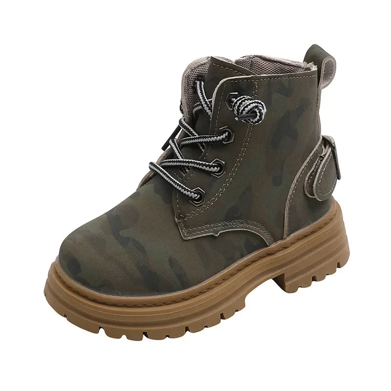 Handsome Children Combat Army Boots Spring Autumn Camouflage Outdoor Boots for Boys Girls School Student Hicking Shoes F09133