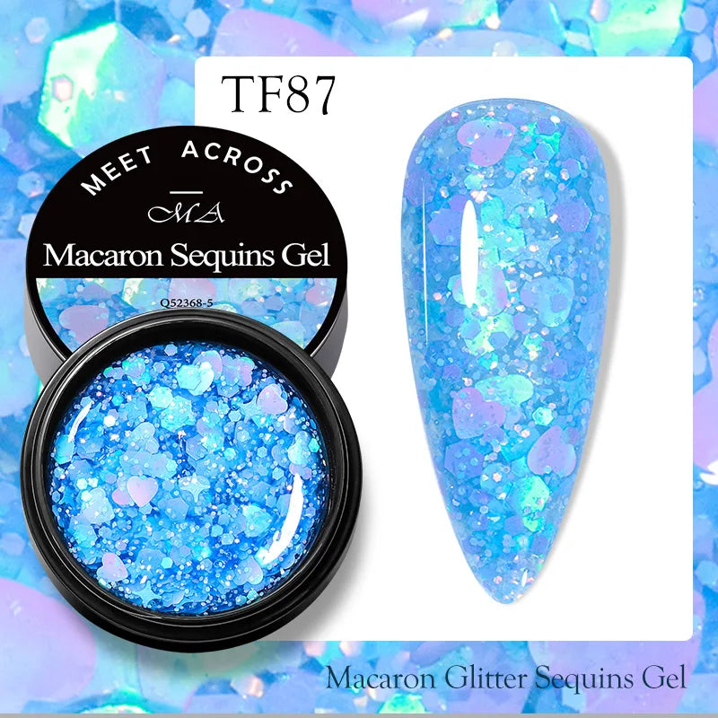 MEET ACROSS 7ML Pink Glitter Quick Extension Gel Nail Polish Gold Foils Effect Vernis Semi Permanent UV Gel Nail Art Hard Gel