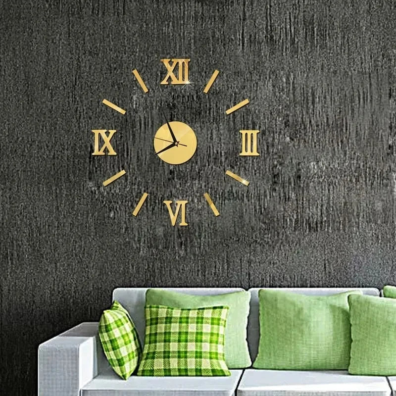 3D Mirror Roman Numbers Wall Clock Stickers Elegant DIY Digital Wall Clocks for Home Art Living Room Office Decoration Clock