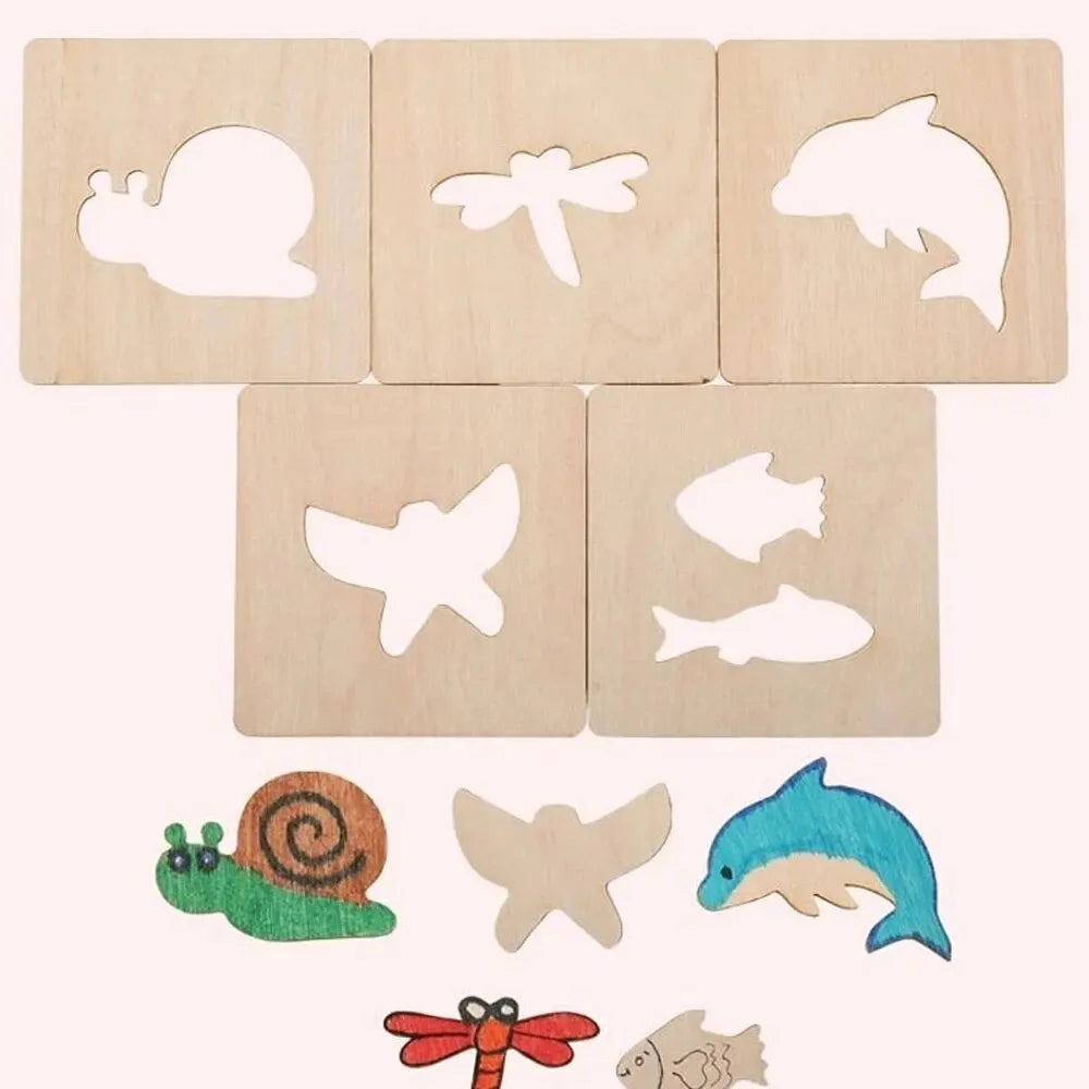 Montessori Kids Toys Drawing Toys Wooden DIY Painting Template Stencils Learning Educational Toys for Children Gift 20pcs