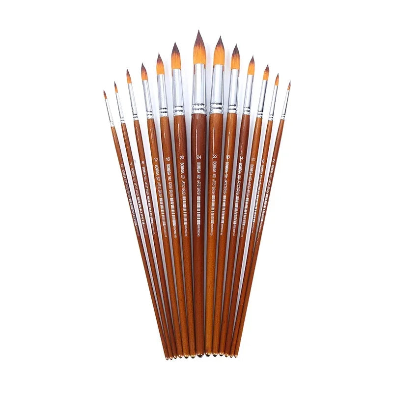 13pcs Artist Paint Brushes Set Nylon Hair Wood Long Handle Painting Brush for Oil Acrylic Watercolor Professional Art Supplies