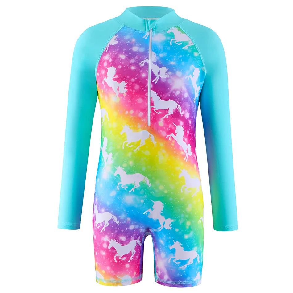 Children's Swimsuit Girl's Long Sleeved Swimsuit Unicorn Girl's Sun Protection Suit Girl's Water Sports Quick Drying Swimsuit