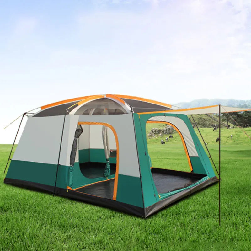 2 Bedroom 1 Hall Camping Tent 5-8 Person Double Layers Oversize Thickened Rainproof Tent Outdoor Family Camp Tour Equipment