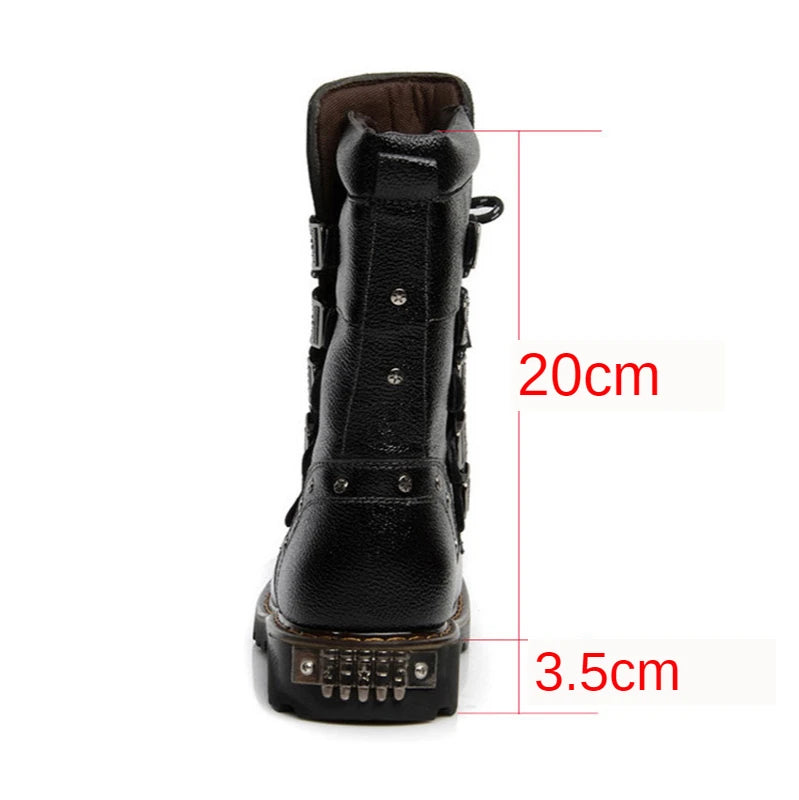 Winter Men Motorcycle Boots New Fashion Mid-Calf Punk Rock Punk Shoes Mens Genuine Leather Black High Top Mens Casual Boot 38-46