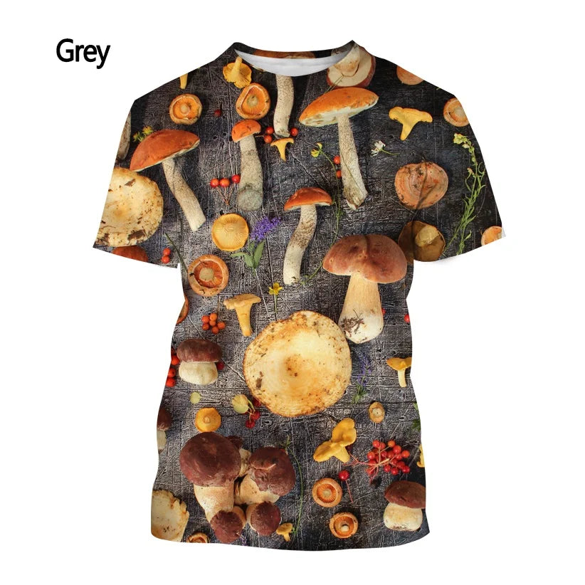 Men's and Women's Casual Short-sleeved T-shirt Tops New Fashion Mushroom Funny 3D Printed T-shirt