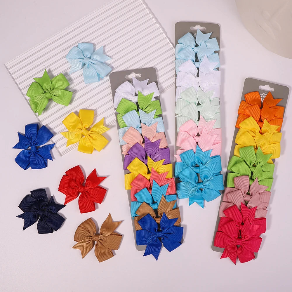 10PCS/Set Winter Solid Grosgrain Ribbon Hair Bows With Clips Girls Small Bow For Children Headwear DIY Kids Hair Accessories 434