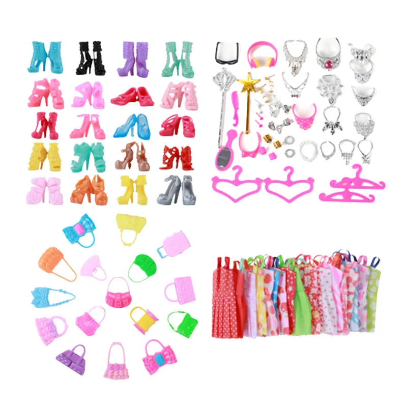 Pretty Princess Closet for 30cm Barbie Dolls 65pcs Clothes and Accessories Wardrobe Toys for Girls BIrthday Gift for Children