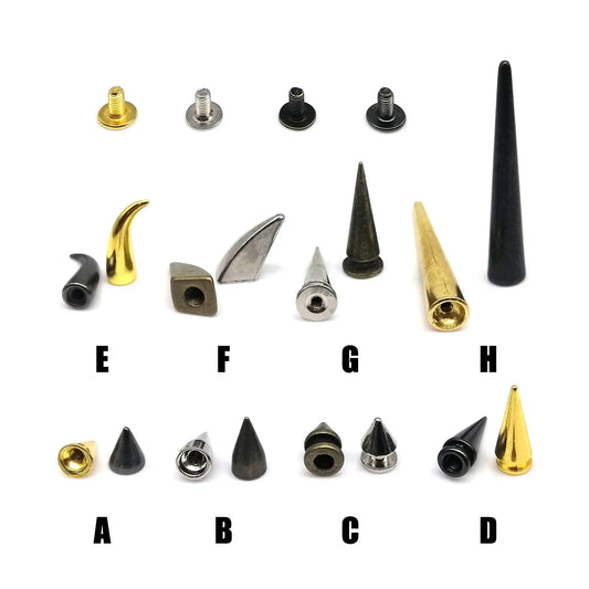 10 Sets Metal Decor Punk Bullet Warhead Spike Cone Screw Back Rivet Stud Spot Nail Leather Collar Bag Belt Jacket Shoes Repair