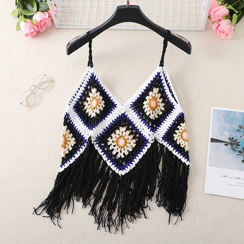 New Hollow Vest for Women Boho Tanktop Bohemian Crop Tops National Style Camisole Lady Free Shipping