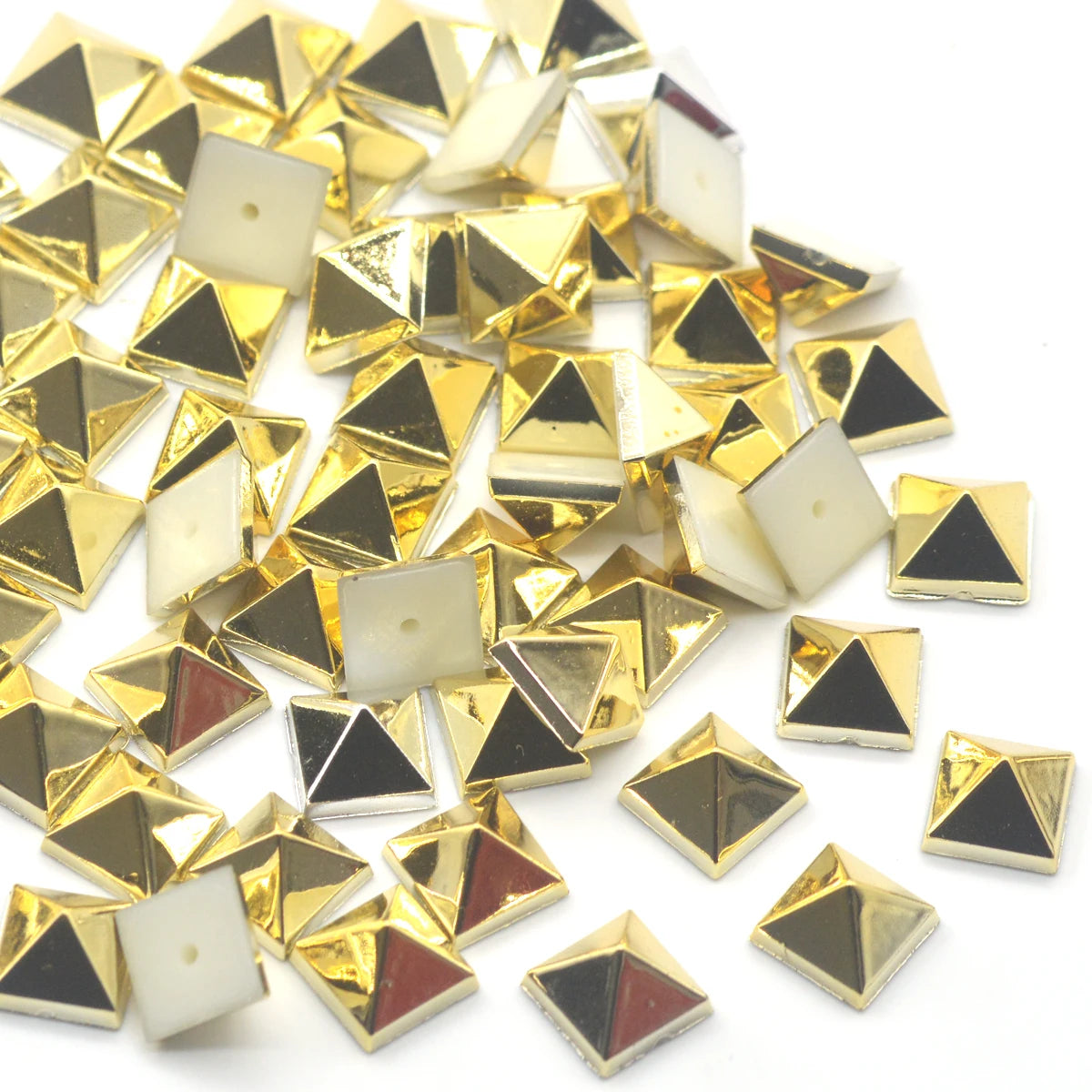 KALASO 50Sets 10mm Silver Gold Plated ABS Pyramid Square Punk Studs Rivets Spikes For Shoes Bag Garment Decor Craft Diy