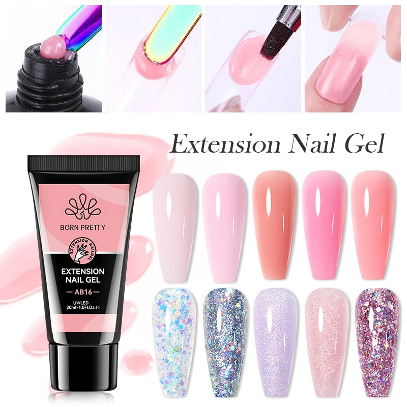 BORN PRETTY 30ml Acrylic Gel For Nail Extension Nude Clear White Color Quick Building Prolong Manicure Nail Art Hard Gel Varnish