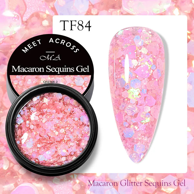 MEET ACROSS 7ML Pink Glitter Quick Extension Gel Nail Polish Gold Foils Effect Vernis Semi Permanent UV Gel Nail Art Hard Gel