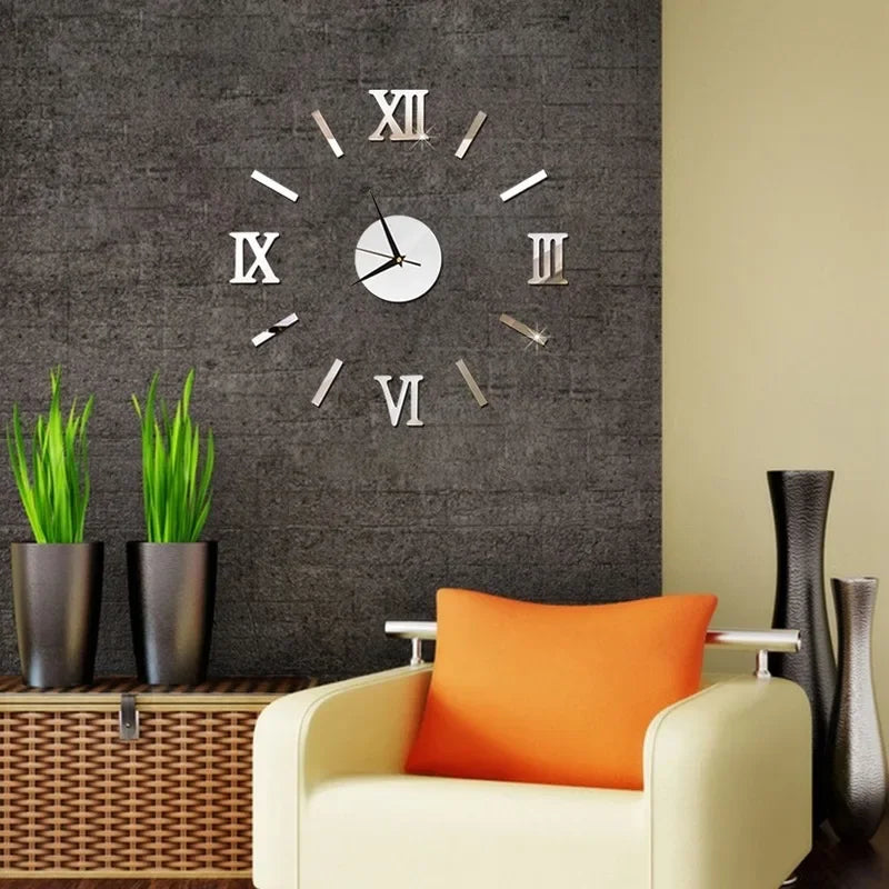 3D Mirror Roman Numbers Wall Clock Stickers Elegant DIY Digital Wall Clocks for Home Art Living Room Office Decoration Clock