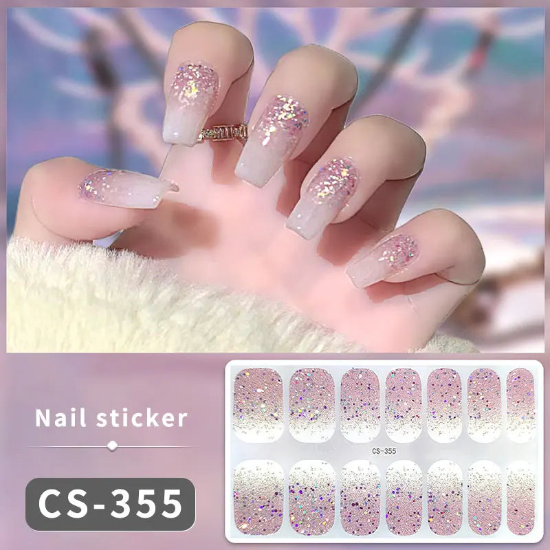 14/16Tips Fashion Gradient Nail Sticker Nail Art Stickers Self-Adhesive Simple Full Nail Wraps French DIY NAil Art Making