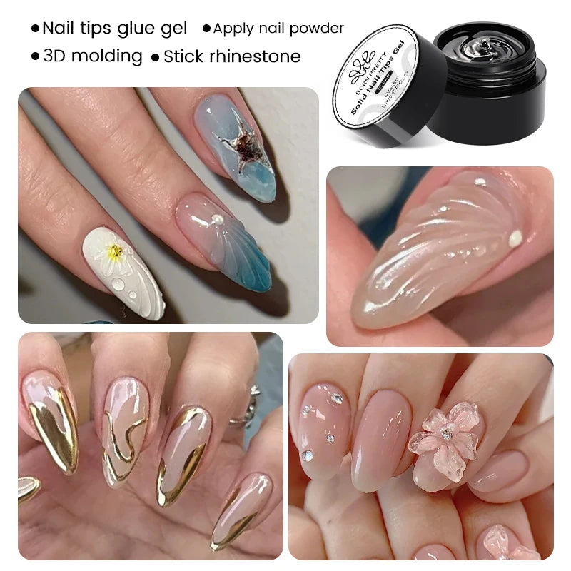 BORN PRETTY Solid Nail Tips Gel 5g Transparent Clear Function Gel Nail Extension Gel Soak Off Nail Art Gel Need UV Lamp Cure