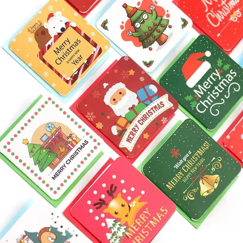 24 Pcs/lot Christmas Greeting Card Kids Mini Christmas Blessing Greeting Cards Envelope New Year Postcard Gift Card Xmas Party