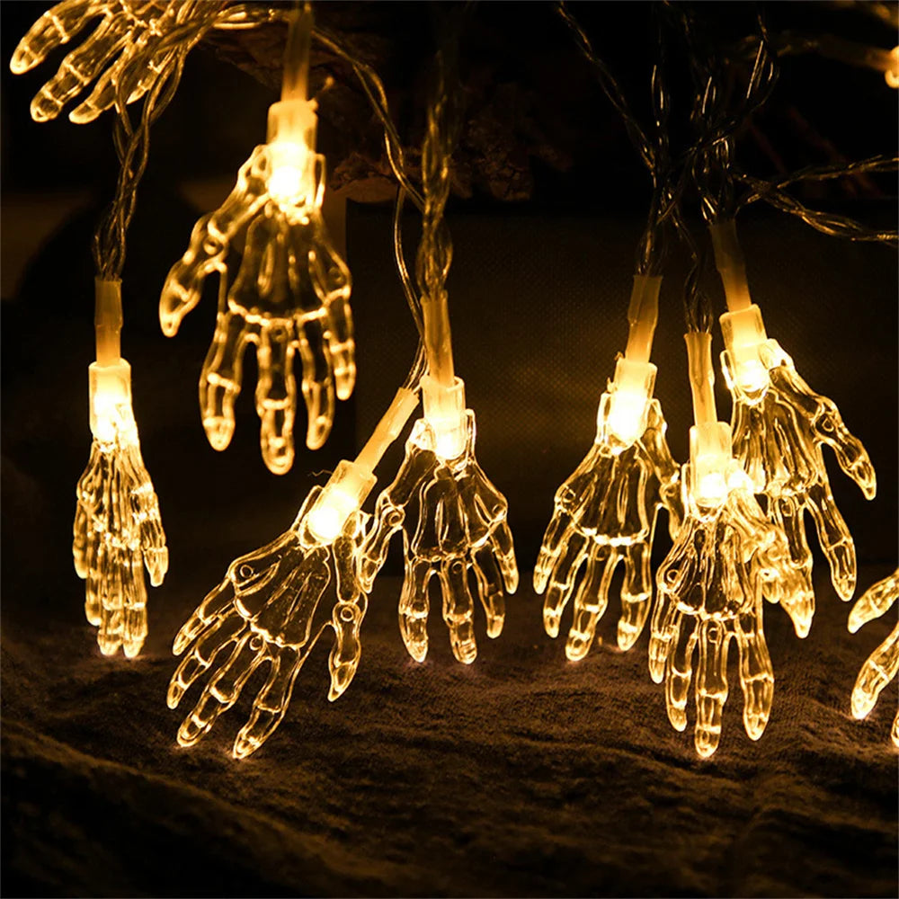 Battery/USB Powered LED Ghost Hand Skeleton String Lights Halloween Scary Decoration Lights for Indoor Outdoor Party Home Decor