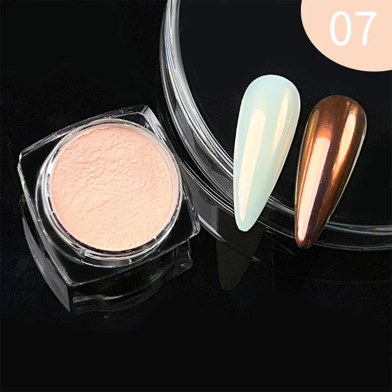 Aurora Pearl Nude Pink White Nails Glitter Dust Chrome Moonlight White Rubbing on Powder Shell Mirror Pigment Nail Art Supplies