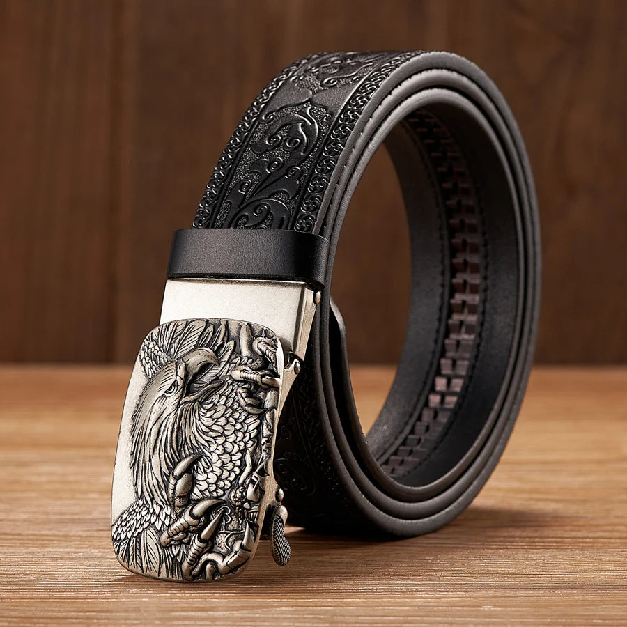 3.5CM Eagle Automatic Buckle Belt Emboss Cowskin Belt Quality Men Wasitbad Strap Genuine Leather Gift Business Belt For Jeans