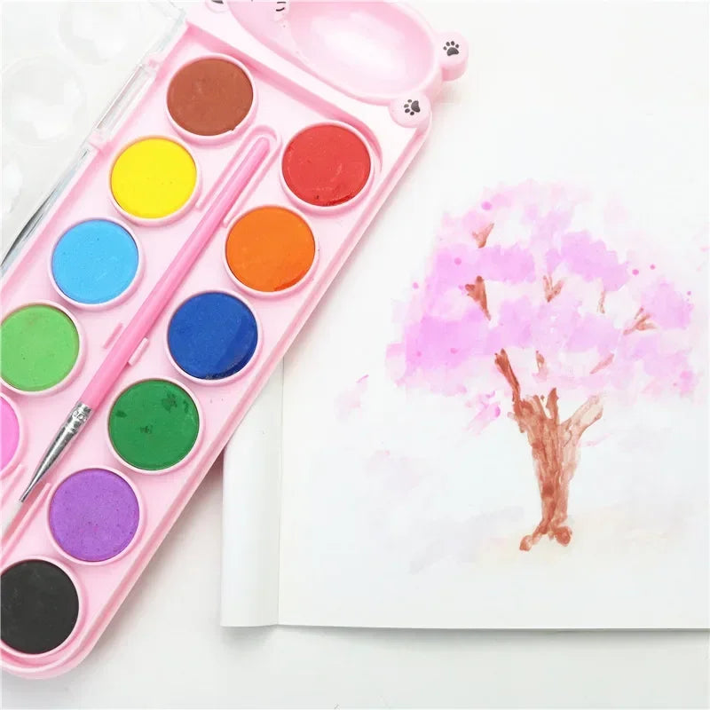 1Box Children's beginner solid watercolor paint 12colors set drawing practice drawing coloring tool kid's colored pen