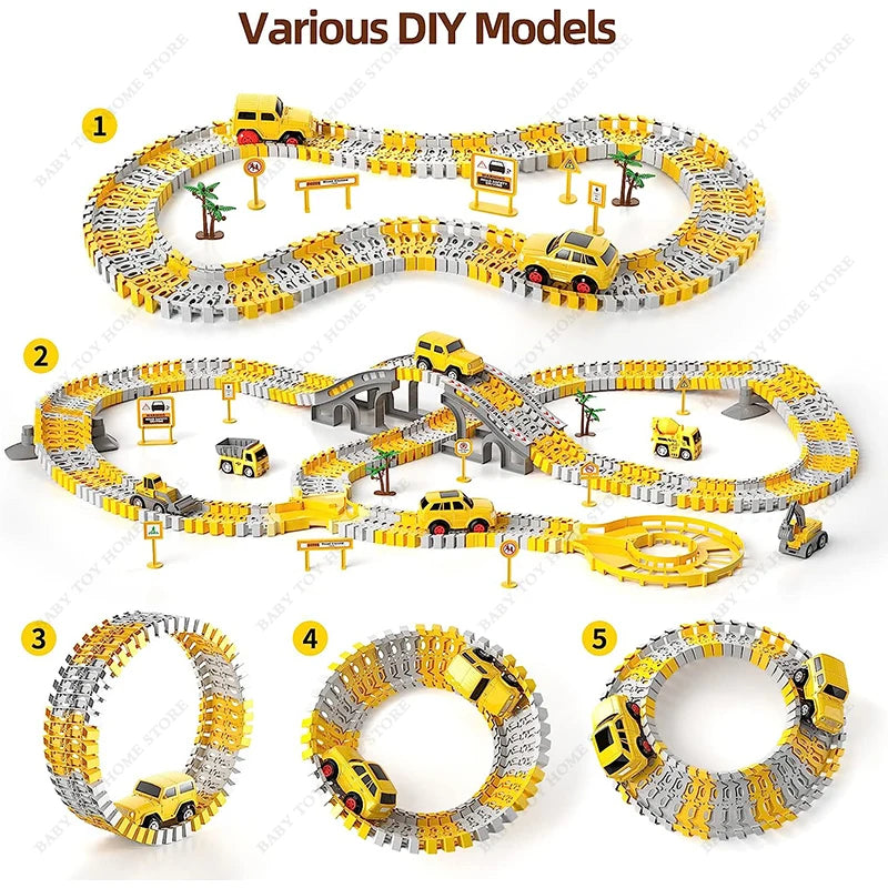 Construction Race Tracks Boys Toys with Play Engineering Cars and Race Track Playset Create Engineering Road Gifts Toys for Kids