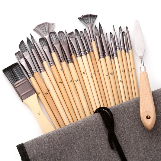 24Pcs Professional Paint Brush Artists Paintbrush Kit for Beginner Watercolor Oil Rock Stone Canvas Painting Mininatures DIY Eas