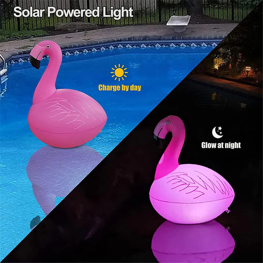 Solar Powered Flamingo Floating Pool Lights, 16 RGB Colors Changing LED Glow Ball Inflatable Flamingo for Outodr Pool Garden