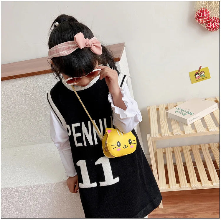 New Children's Mini Handbags Baby Girls PU Leather Small Shoulder Crossbody Bags Cute Cat Kids Coin Purse Wallet Money Bag