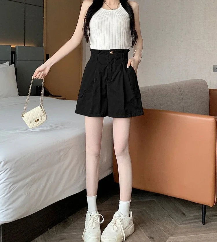 Solid Color Woman Short Pants With Pockets Wide Office Streetwear Designer Hot 2000s Clothes Y2k Summer Shorts for Women New In