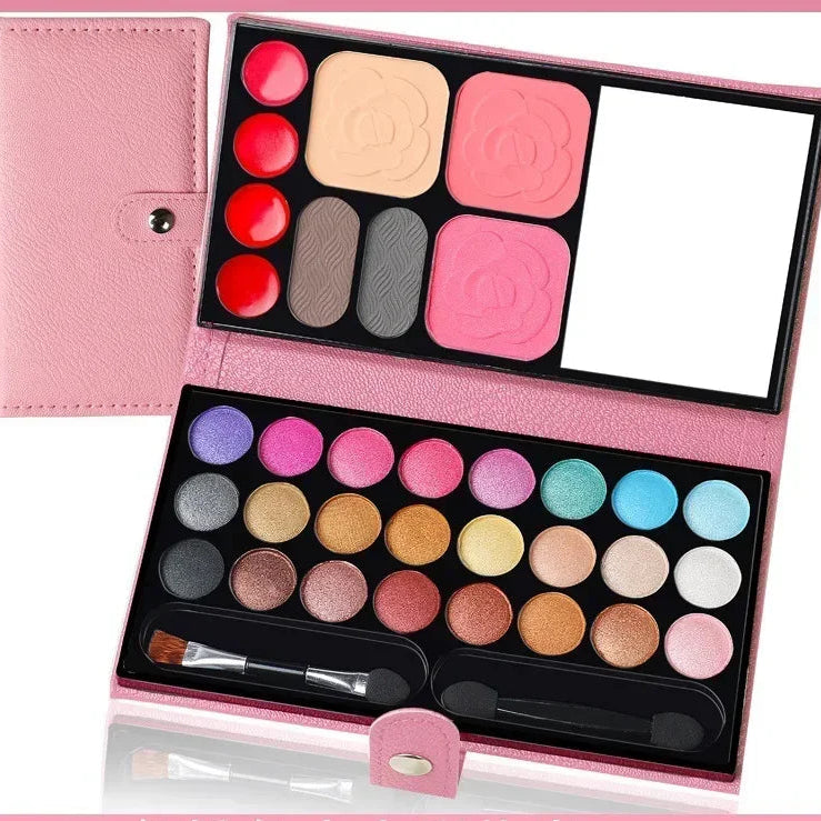 33 Colors Eye Shadow Powder Blush Lipstick Lasting Cosmetics Makeup Set with Mirror For Beginner Kids Travel Portable Palette