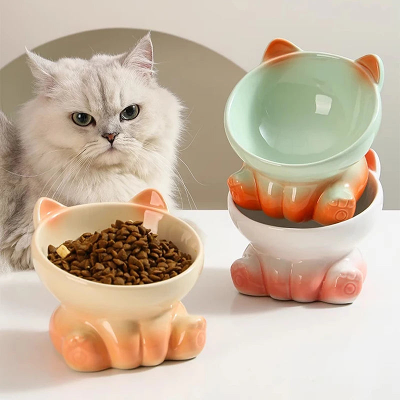 Gradient Ceramic Cat Bowl Pet Bowl Cat Dining Bowl Drinking Water Pet Supplies Dog Bowl Cat Basin Cat Shaped Feeding Bowl