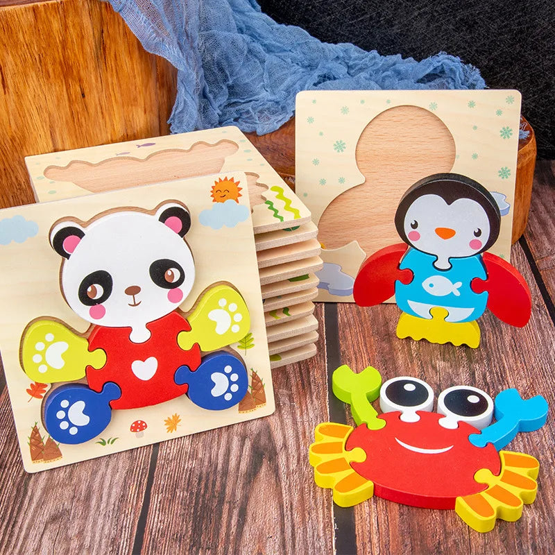 Cartoon Animals 3D  Puzzles 3D Wooden Puzzle Toy Intelligence Educational Wooden Toddler Puzzles Baby