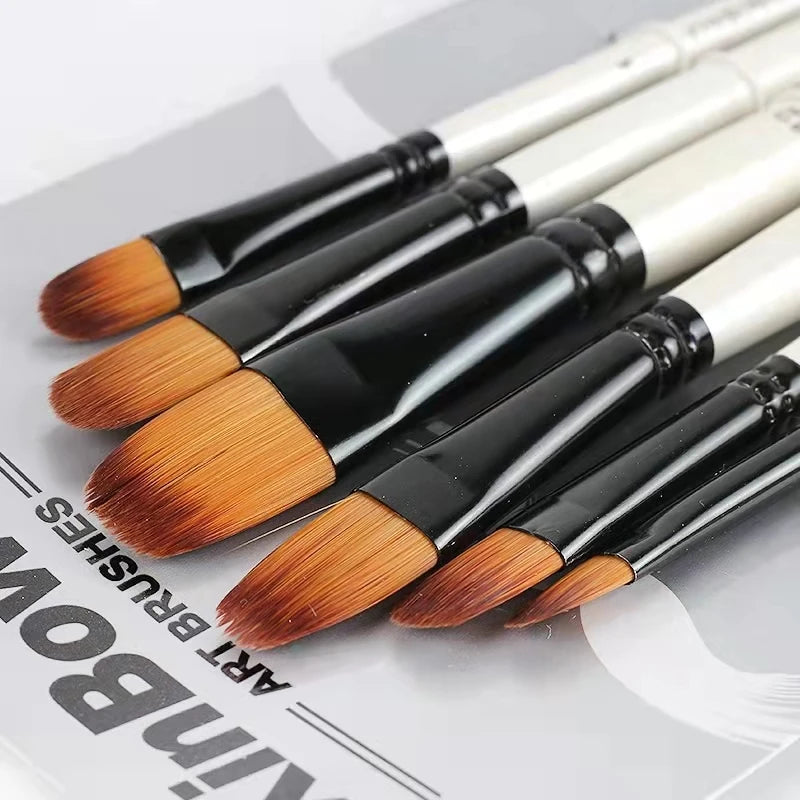 Artist Professional Wooden Handle Watercolor Acrylic Paint Brush Pen Set For Learning Diy Oil Painting Brushes Supplies 6PCS