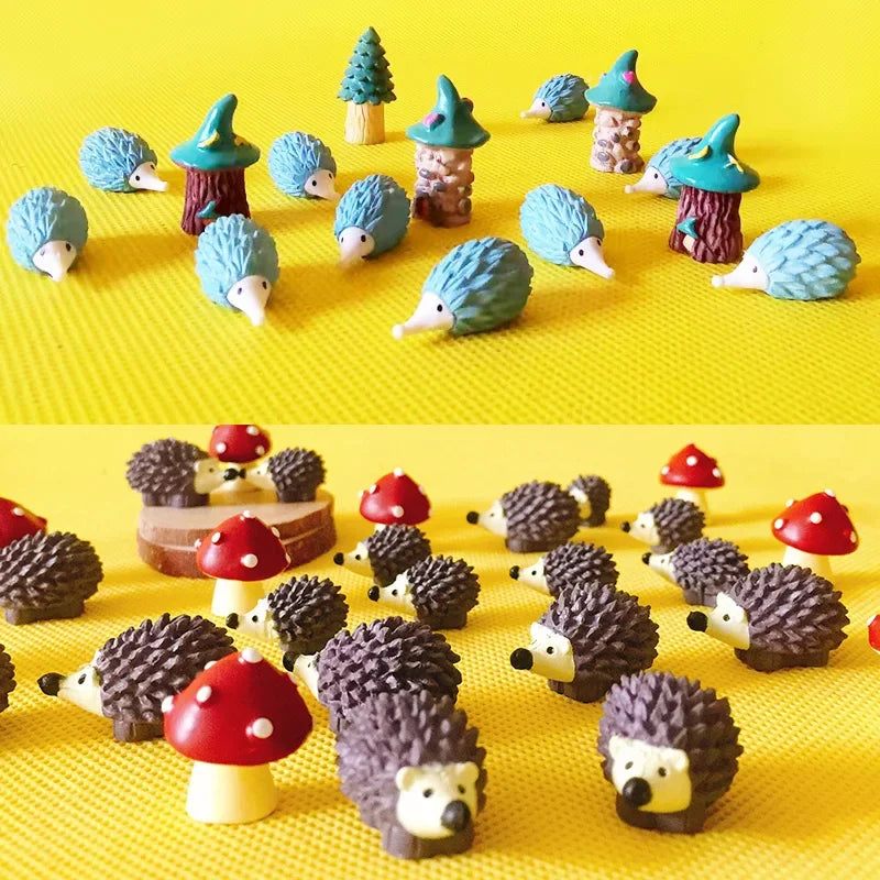 free shipping 15Pcs/hedgehog with mushrooms/cute animal/fairy garden gnome/moss terrarium/crafts/home decor/diysupplies/figurine