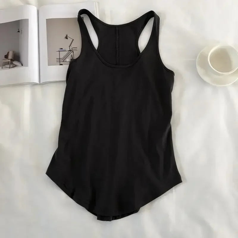 Irregular Tank Tops Summer O-neck Black Casual Sleeveless Tshirt Top Solid Color Loose Basic Camisole Female Fitness Sport Vest