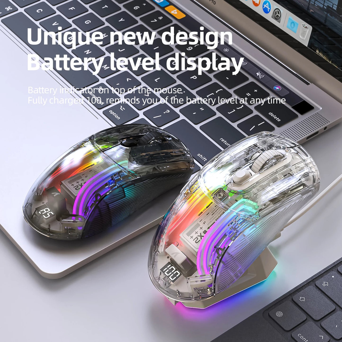 Attack Shark X2 Pro Magnetic Charging Bluetooth Mouse, Tri-Mode , RGB Lights, Transparent, Battery Indicator, Computer Phone