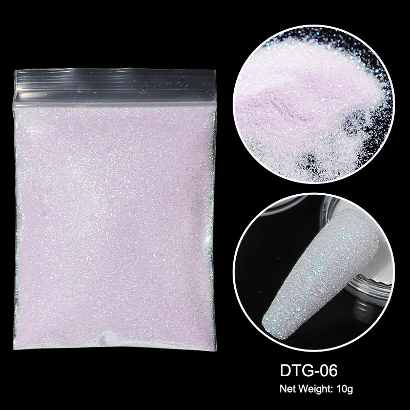 10g/bag Shining Sugar Nail Glitter Colorful Powder Candy Coat Effect White Black Pigment Dust Nails Art Decorations DIY Supplies