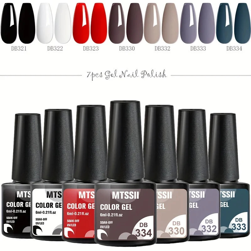 Mtssii 7pcs/set Gel Nail Polish Set For All Season Nail Art Semi-permanent nail polish Soak Off UV/LED Gel Polish nail supplies